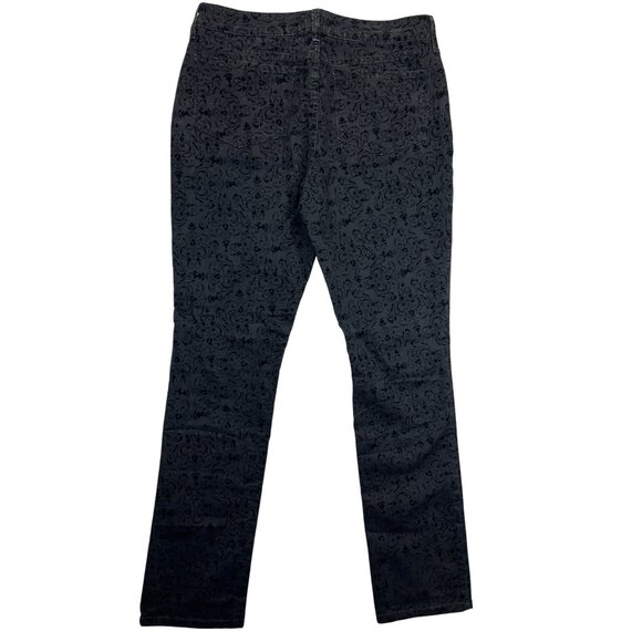 NYDJ Pants Womens 12 Black Velvet Flocked‎ Slim Straight USA - Picture 2 of 9